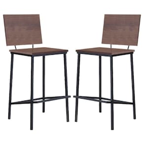 Kit 2 Banquetas Alta Base Aço Preto I01 Madeira Taeda Castanho Dmobiliario