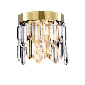 Arandela Tripoli Metal Dourado Com Cristais Transparentes 02 Lâmpadas E14 Tupiara única único