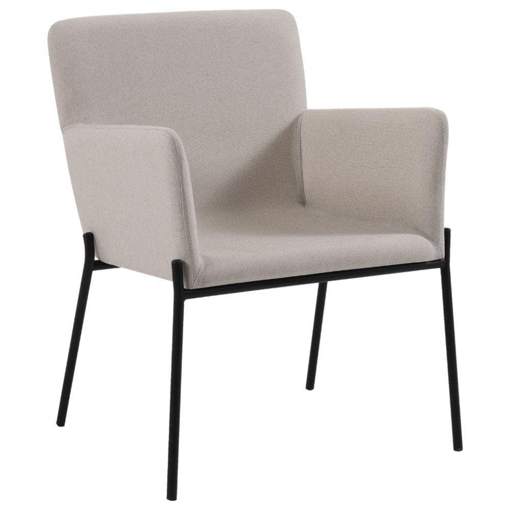 Poltrona Decorativa Pes Em Aço Preto 7051 Linho Bege Dmobiliario