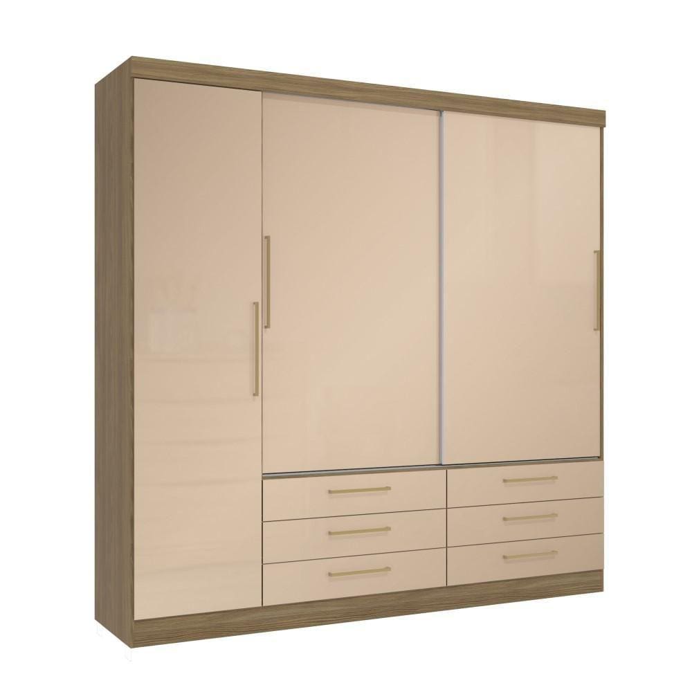 Guarda Roupa Casal Kappesberg 3 Portas 6 Gavetas Marrom Bege