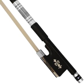 Arco Fibra Carbono Preto p/ Violino 4/4 - Ébano, Flor de Lis, Guarnição Couro, Crina Mongólia