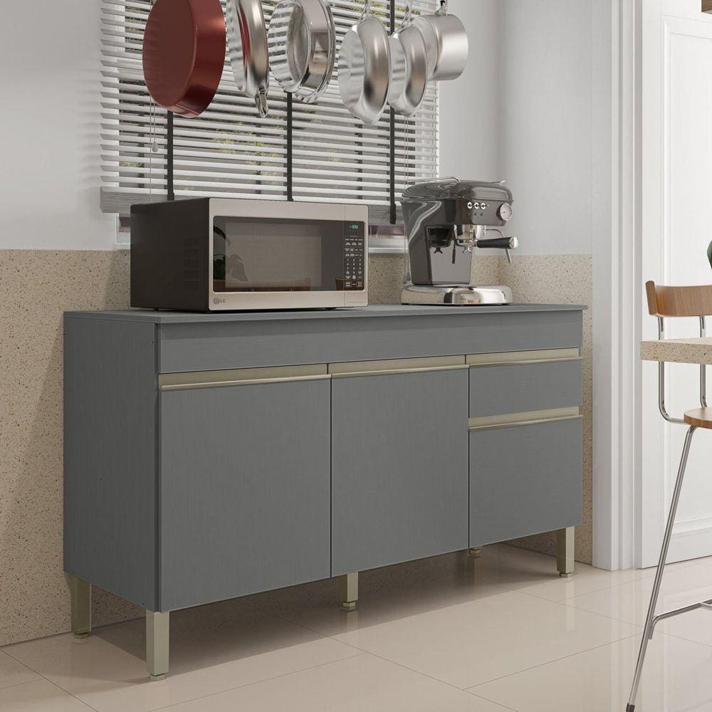 Balcão 3 Portas 1 Gaveta 150cm com Tampo Line Gris