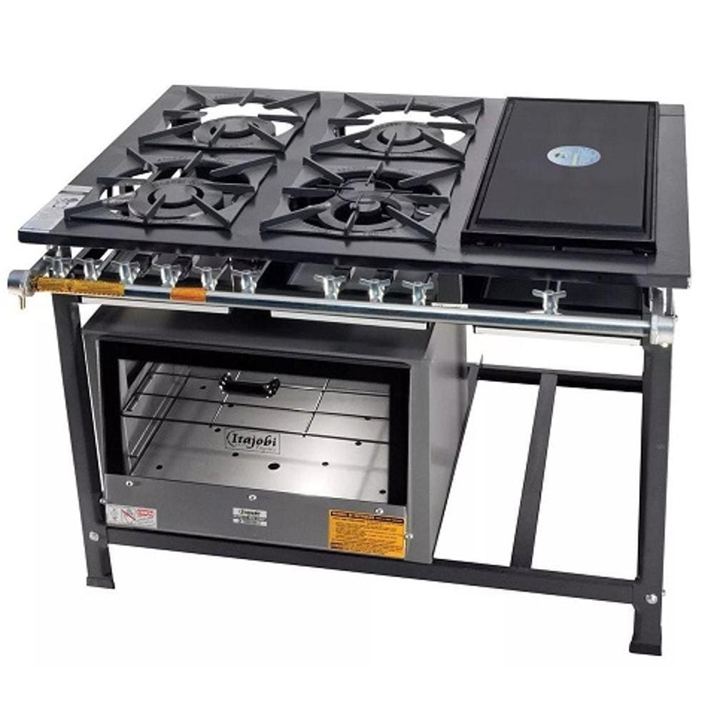 Fogão Industrial Tradicional 30x30 4 Bocas Chapa com Forno Itajobi