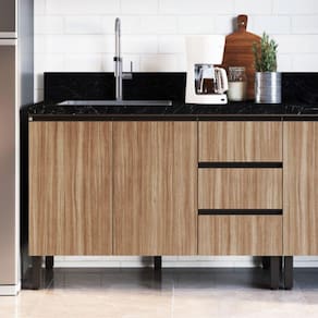 Balcão para Pia de Cozinha 2 Portas 3 Gavetas 120cm Fumê com Montana