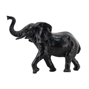 Escultura Elefante Decorativo em Resina Preto estilo Mármore - 17x21cm - 35791
