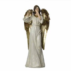 Escultura Decorativa Anjo Musico Dourado - 38x16x15cm - 37224