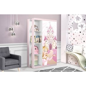 Guarda Roupa Infantil 2 Portas Princesa Lara Branco/Rosa