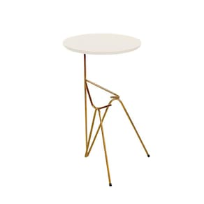 Mesa De Canto Lateral Mesinha Bambino Dourado - Off White