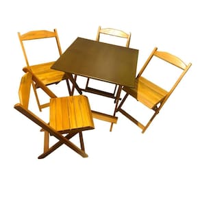 Conjunto de Mesa Dobrável de Madeira 70x70cm Com 4 Cadeiras
