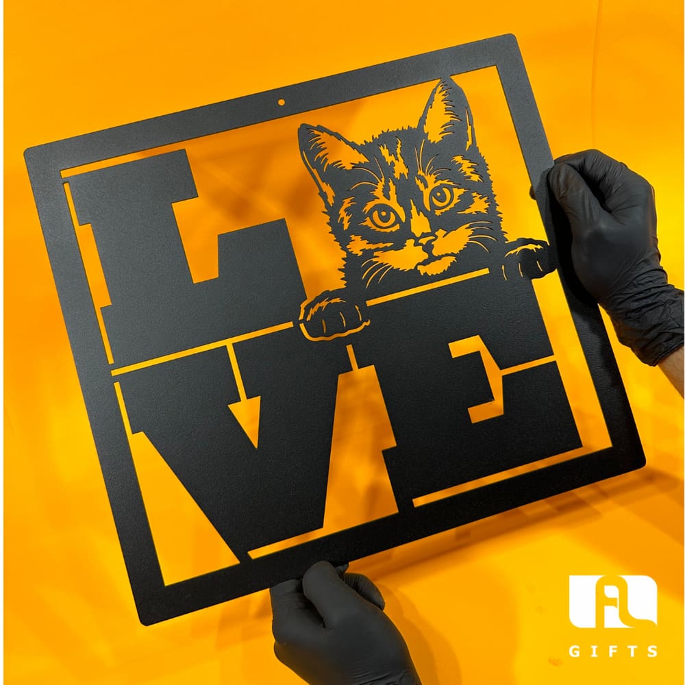 Quadro Love Gato 38x35 Cm  Preto Lixa