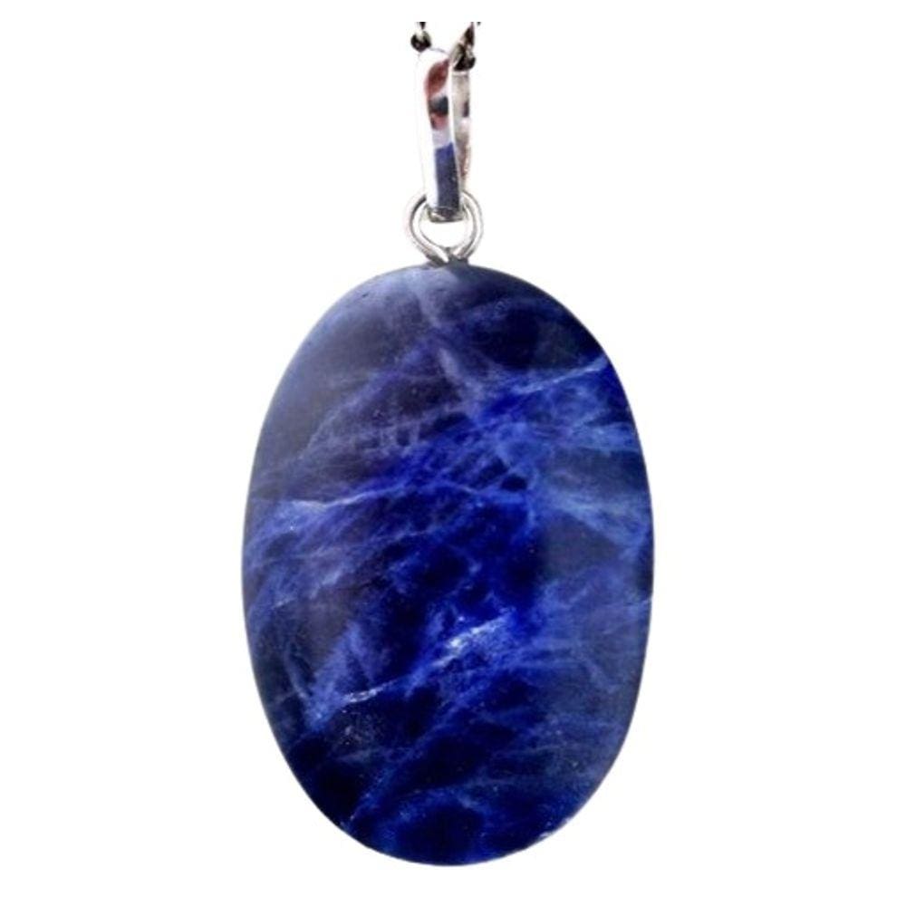 Colar Sodalita Azul Cabochão Montagem Prata 950 Pino e Perinha