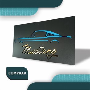 Quadro Mustang 23x45 Cm Preto / Azul Esp / Dourado