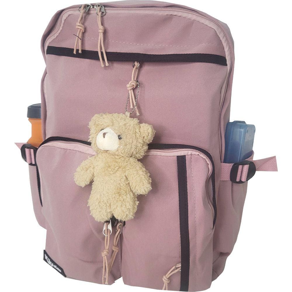 Mochila Escolar Com Pelúcia Rosa 2037