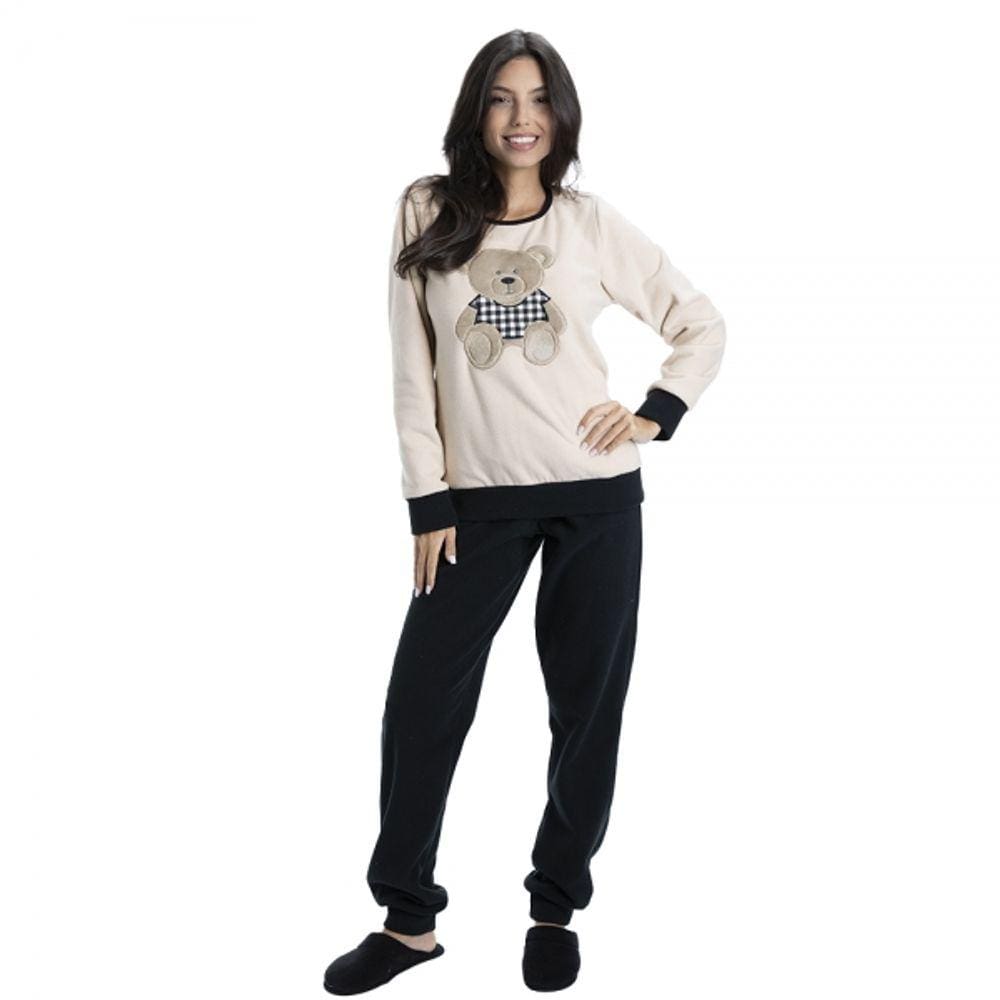 Pijama Microsoft com Ursinho Bordado Preto