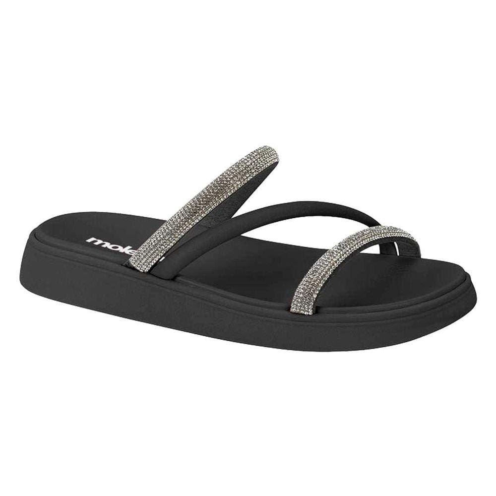 Sandalia Feminina Moleca Papete Com 3 Tiras Strass Brilho
