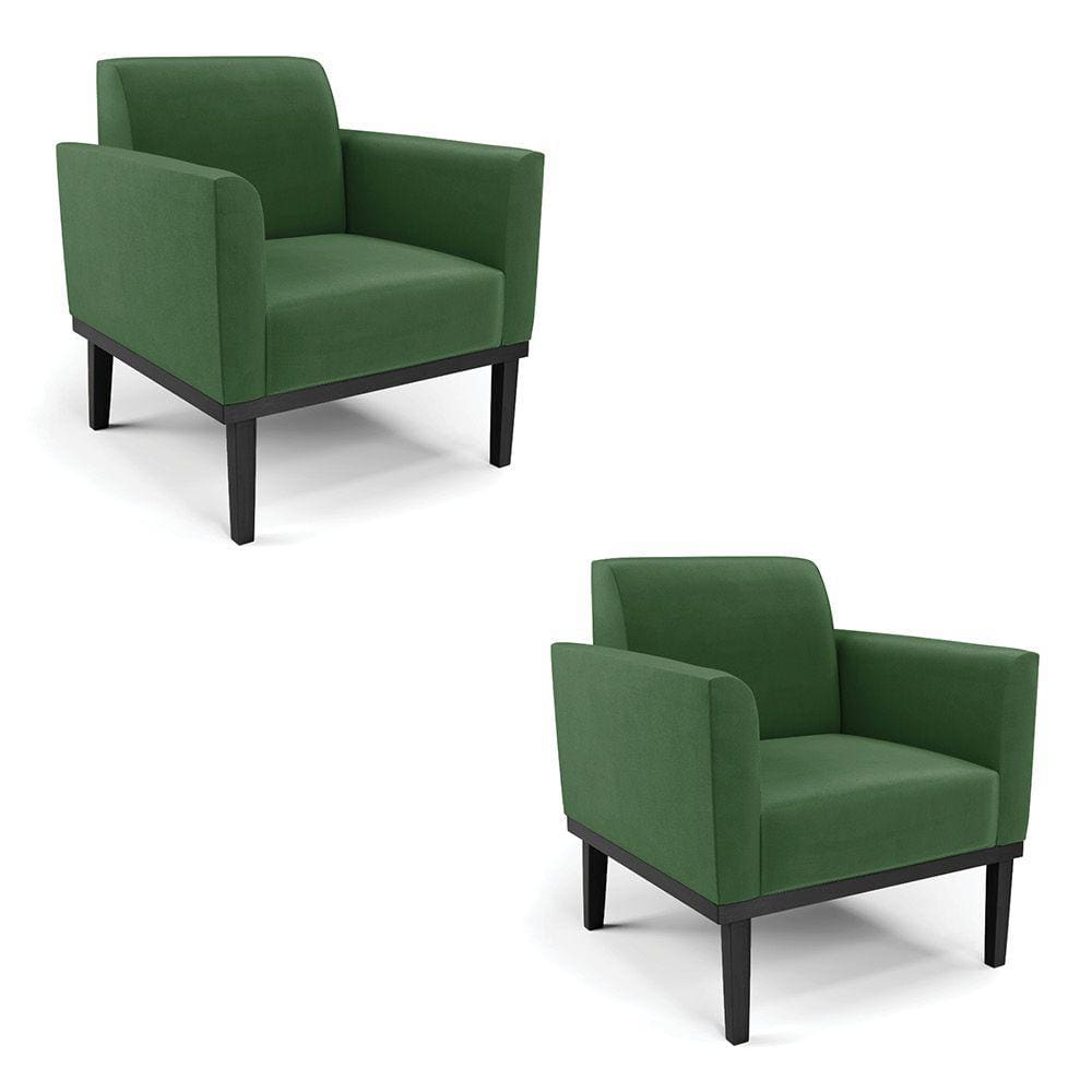Kit 2 Poltronas Base de Madeira Fixa Preto Marisa Suede Verde - D`Rossi
