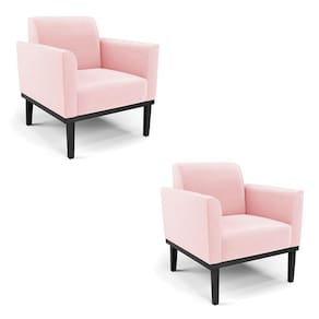Kit 2 Poltronas Base de Madeira Fixa Preto Marisa Suede Rosa Bebê - D`Rossi