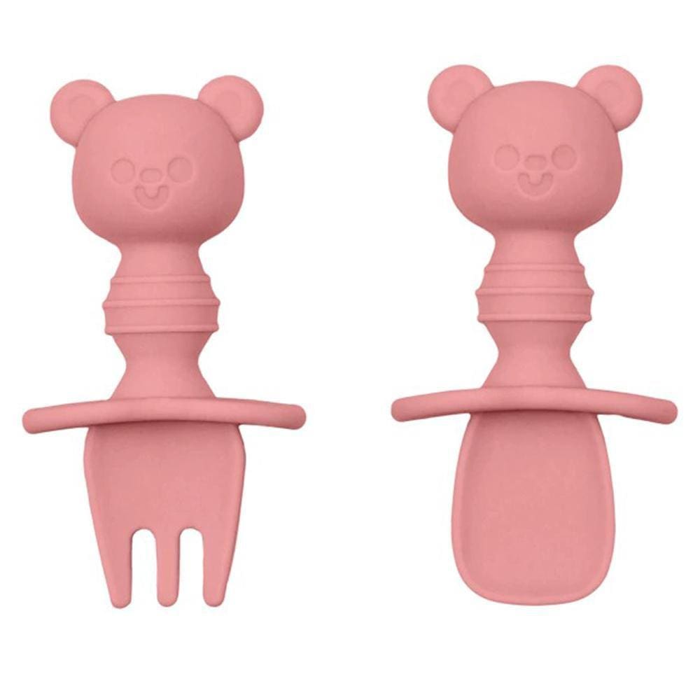 Kit Talheres Buba de Silicone Ursinho Rosa