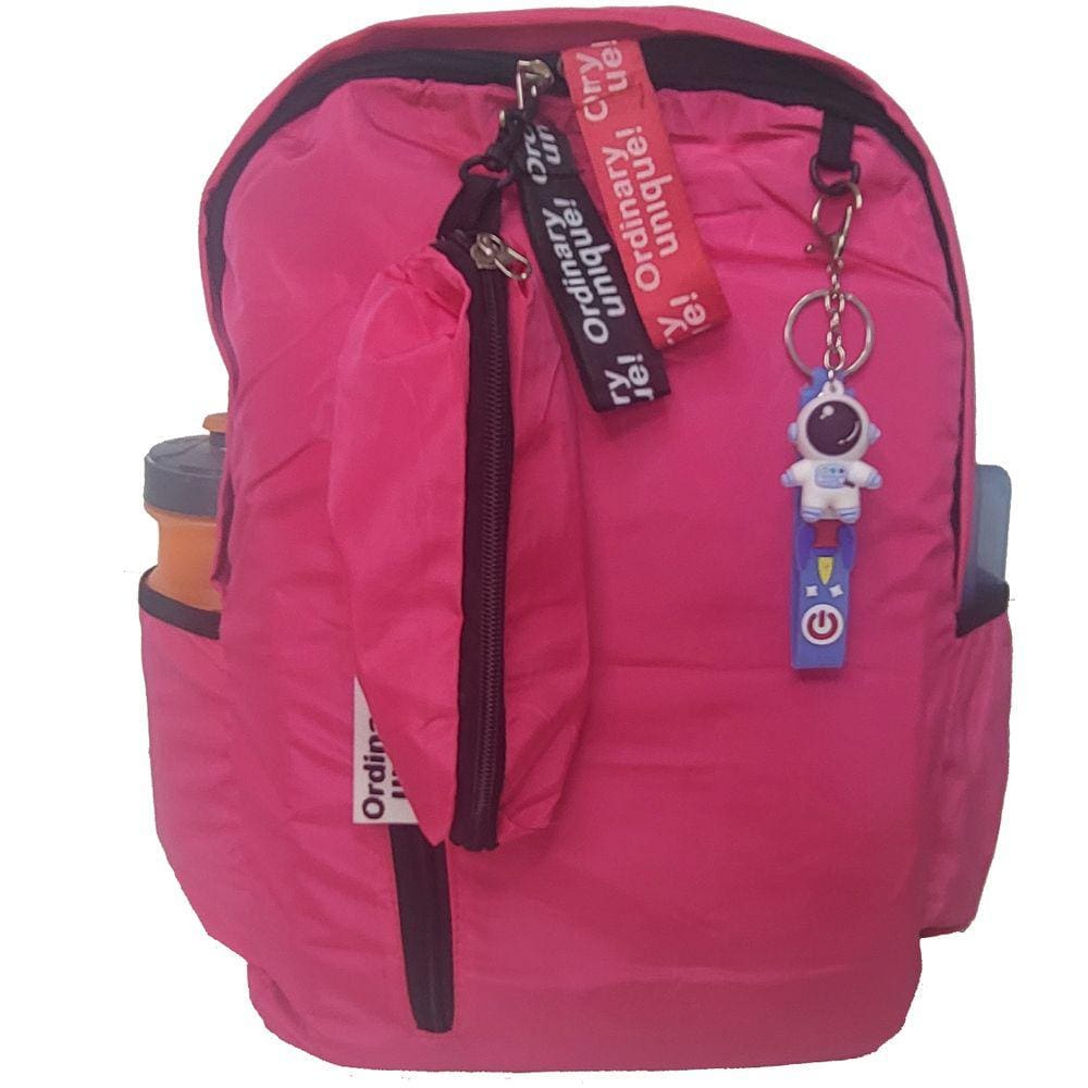 Mochila Escolar Feminina Kit Estojo e Chaveiro Pink ZC8006
