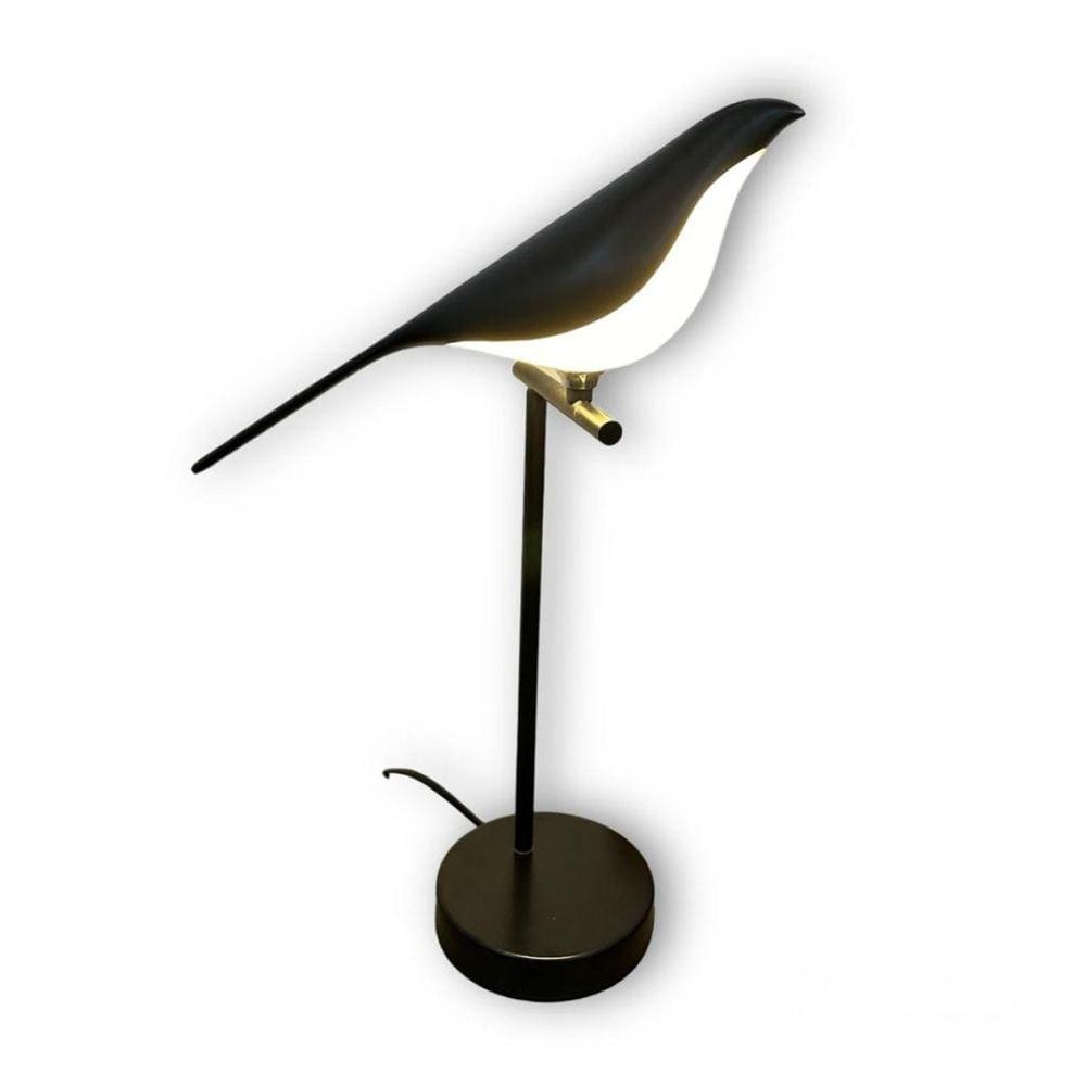 Luminária de Mesa Passarinho Decorativa de Metal 48cm