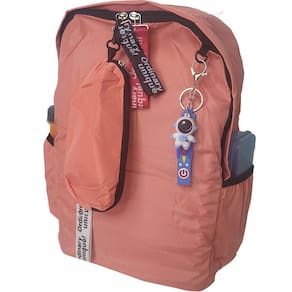 Mochila Escolar Feminina Kit Estojo e Chaveiro Salmão ZC8006