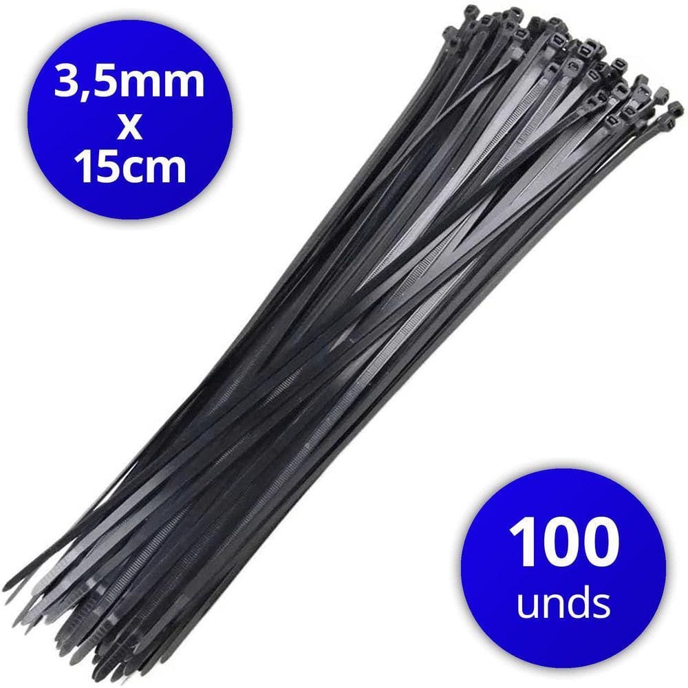 Cinta Plástica Nylon 15cm - Pacote 100 Unidades - Preta
