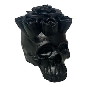 Escultura Crânio Rosa Caveira em Resina 8,5 cm Preto