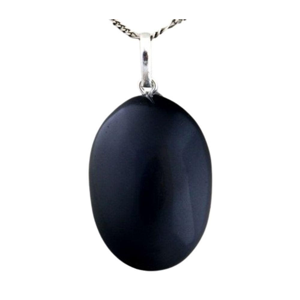 Colar Cabochão Pedra Obsidiana Negra Castoação Prata 950