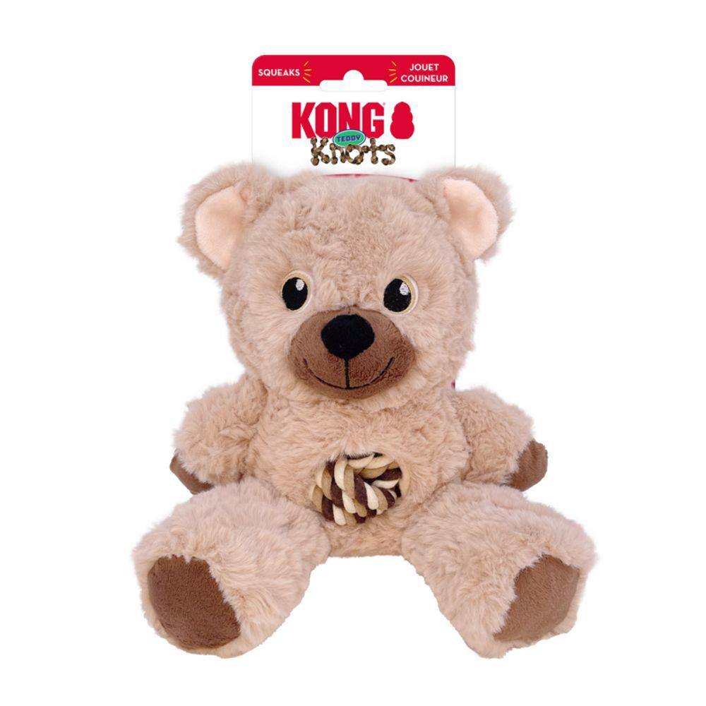 Brinquedo Pelúcia Kong Knots Teddy Com Corda e Apito para Cachorro Médio - Creme