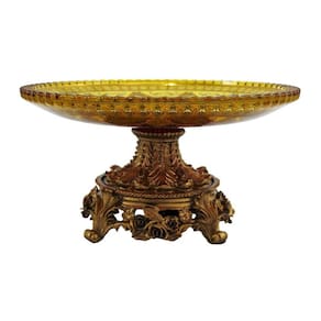 Centro de Mesa em Cristal Vinho e Dourado - 10x20x20cm - 12808