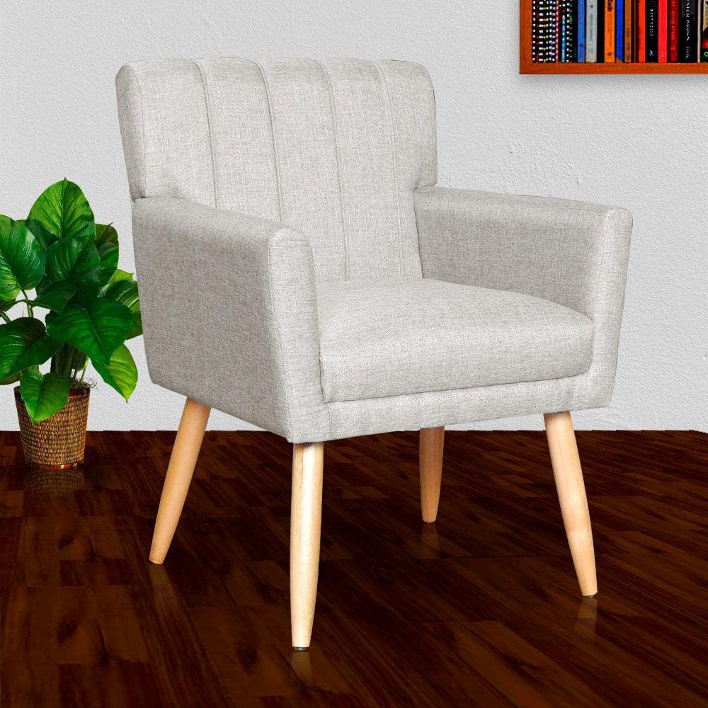 Poltrona Decorativa Para Sala Recepção Cecília Linho Bege - LM DECOR
