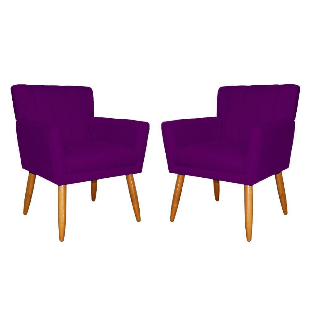 Kit 2 Poltronas Decorativa Para Sala Recepção Cecília Veludo Roxo - LM DECOR