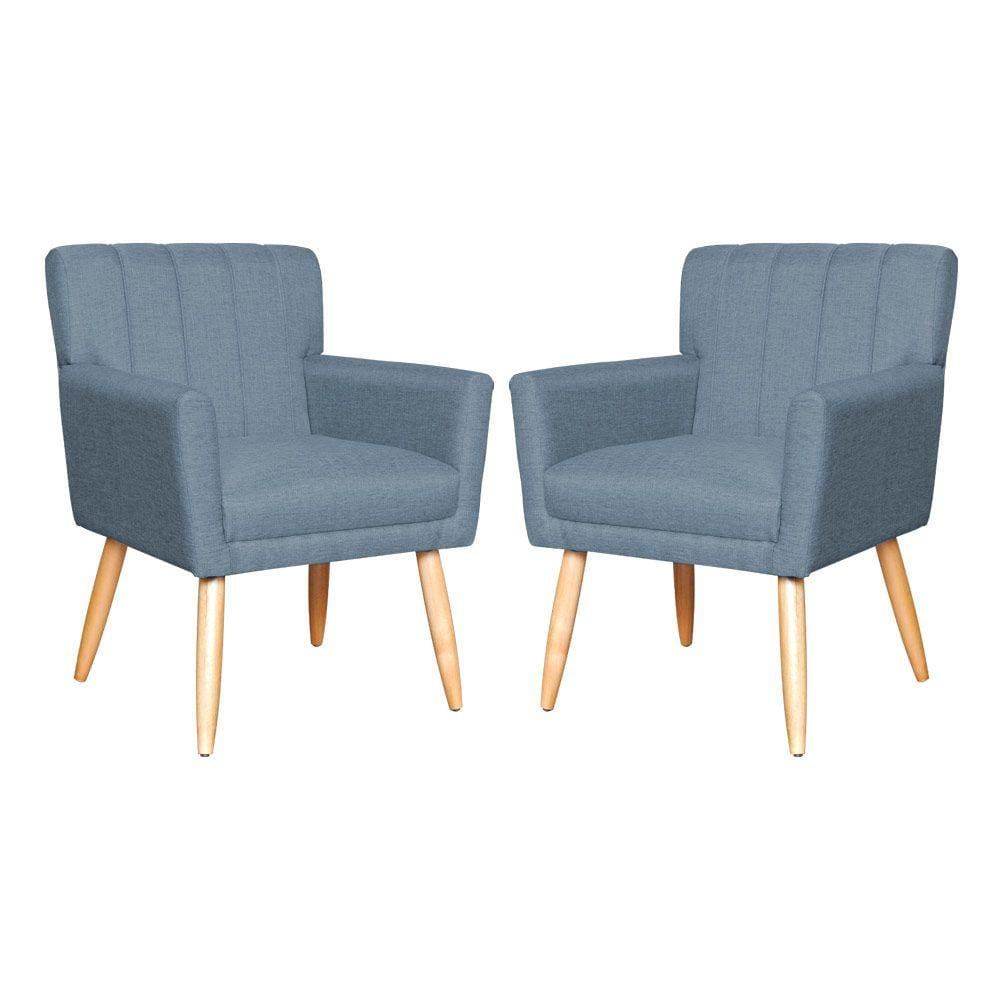 Kit 2 Poltronas Decorativa Para Sala Recepção Cecília Linho Azul - LM DECOR