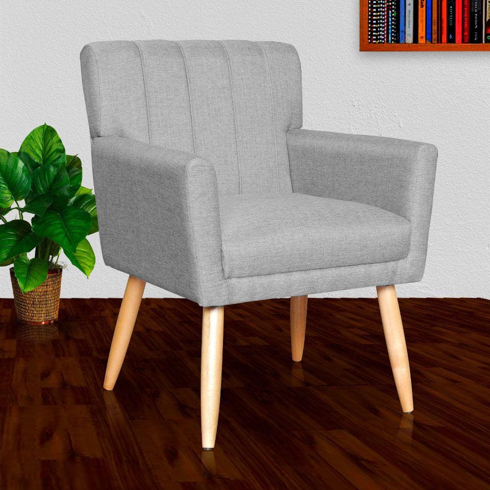 Poltrona Decorativa Para Sala Recepção Cecília Linho Cinza - LM DECOR