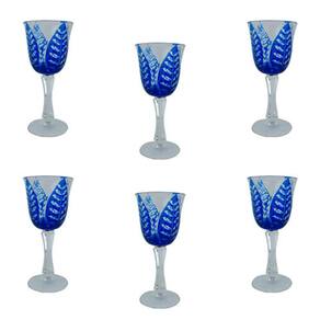 Jogo de 6 Taças em Cristal Azulpara Vinho-19x8,3cm - 25799