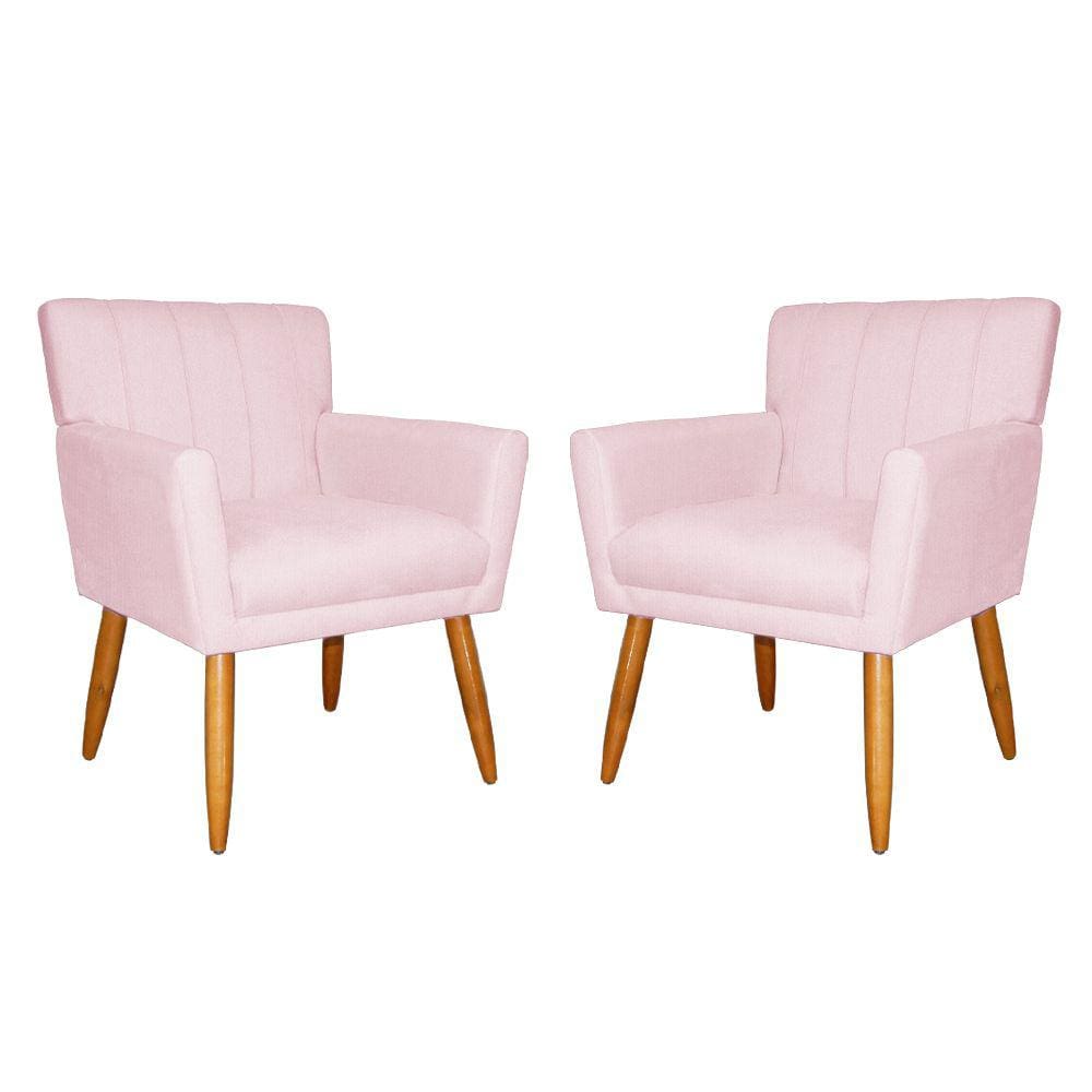 Kit 2 Poltronas Decorativa Para Sala Recepção Cecília Suede Rosa Bebe - LM DECOR