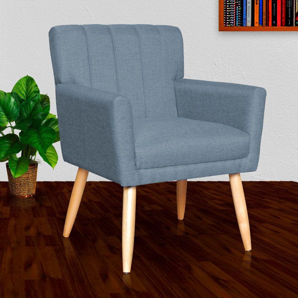 Poltrona Decorativa Para Sala Recepção Cecília Linho Azul - LM DECOR