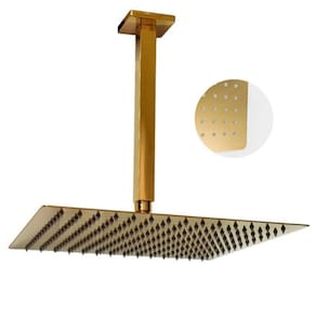 Ducha Chuveiro Teto Inox Dourado 20x20 Suporte Quadrado Slim Luxo Banheiro Piscina Banho Area Externa