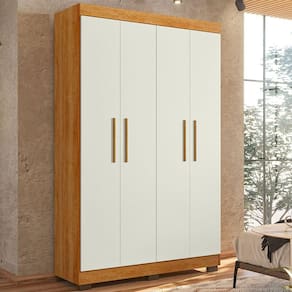 Guarda-Roupa Solteiro Flórida 4 Portas 3 Gavetas 100% Mdf Amadeirado/Off White - Tigus Baby