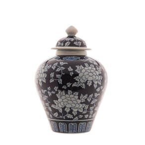 Potiche Decorativa em Porcelana Azul e Branco - 23x34cm - 27144
