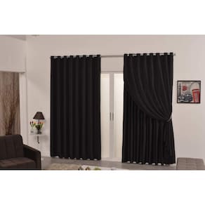 Cortina Blecaute Tecido 3,00X2,70 Com Voil Preta Corta Luz