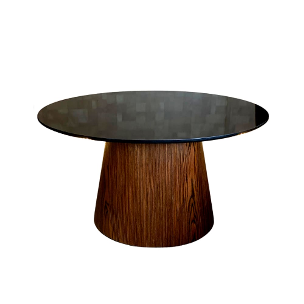 Mesa Cone de Centro Oval 100x70 cm Base laminada em Madeira Pau Ferro Tampo Laca Preta