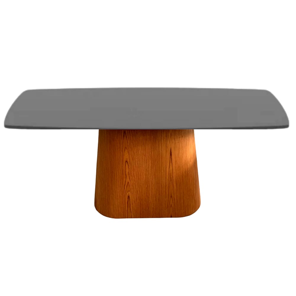 Mesa de Jantar Cone Retangular 244x137 cm Base Oval laminada em Madeira Freijó Tampo Laqueado Preto