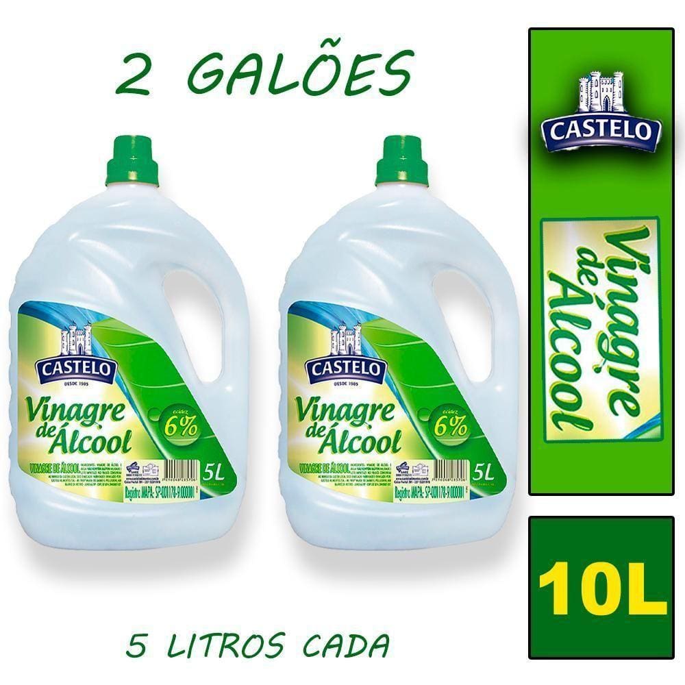 2 Vinagre De Álcool Castelo De Limpeza E Bactericida 6% Acidez 5L Aromatizado Maçã Verde