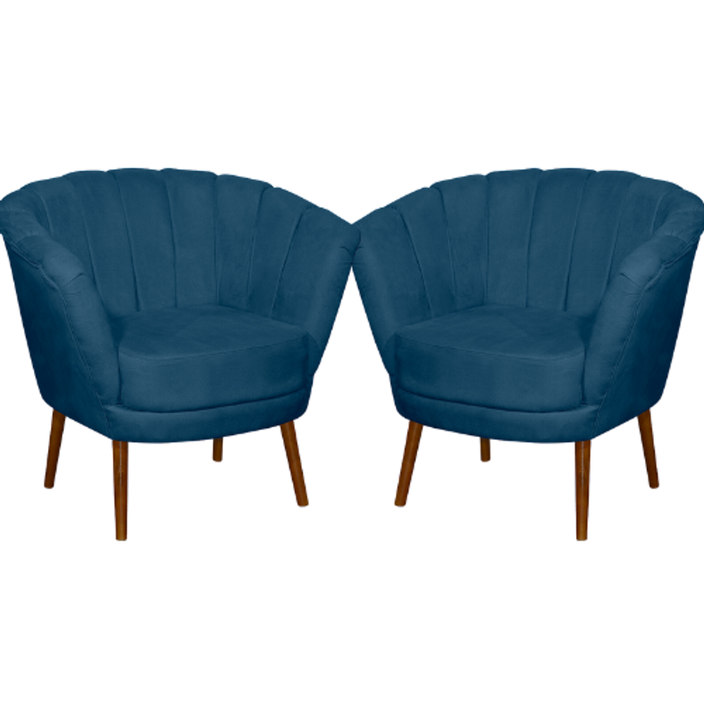Kit 02 Poltrona Pétala Flor Decorativa Suede Azul Marinho