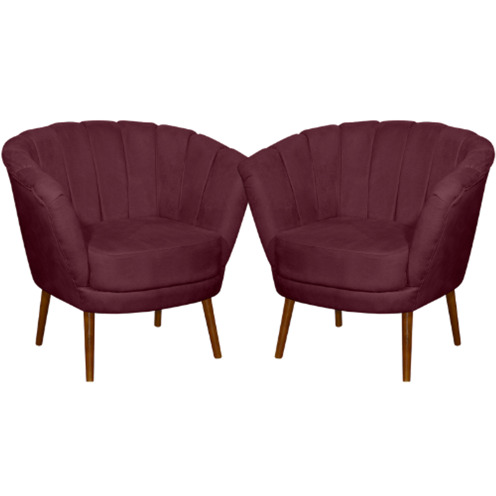 Kit 02 Poltrona Pétala Flor Decorativa Suede  Bordô