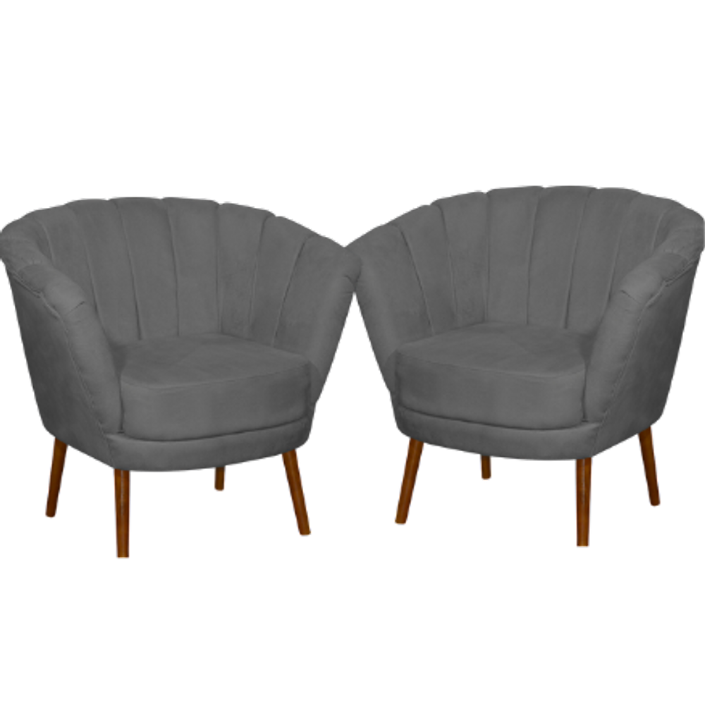 Kit 02 Poltrona Pétala Flor Decorativa Suede Cinza Escuro