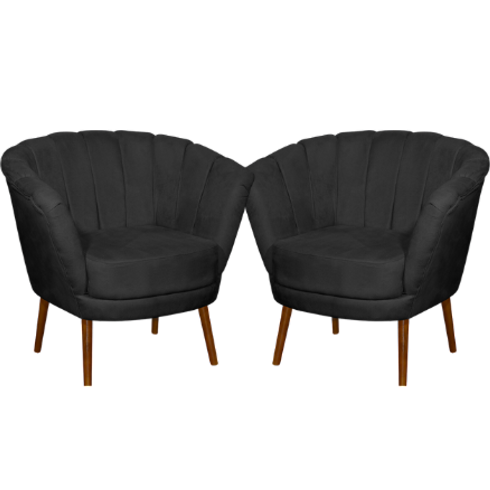 Kit 02 Poltrona Pétala Flor Decorativa Suede Preto