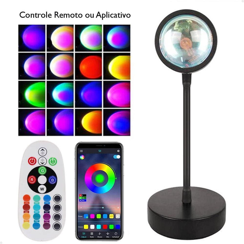 Luminária Por do Sol Sunset Luz Led Noturna Lorben 16 Cores USB Controle Remoto e Bluetooth