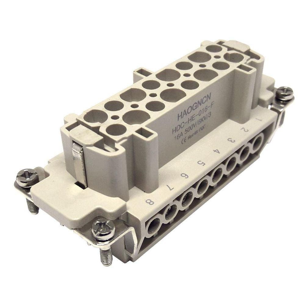 Miolo Tomada 16 Pinos Fêmea HE-016-F - Conector Inserto, 500V, 16A, IP65